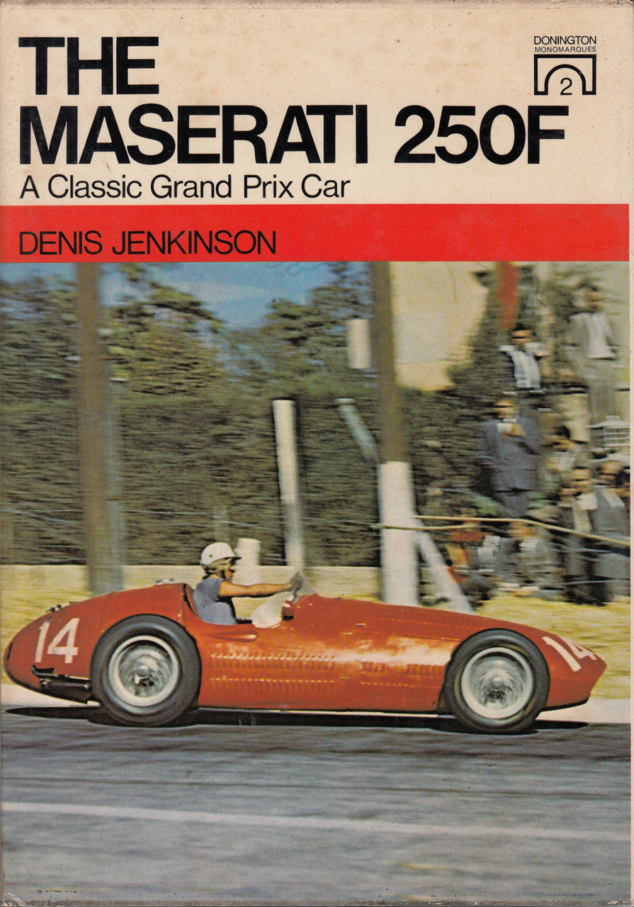 Hardcover book cover with red Maserati 250F race car and Denis Jenkinson title