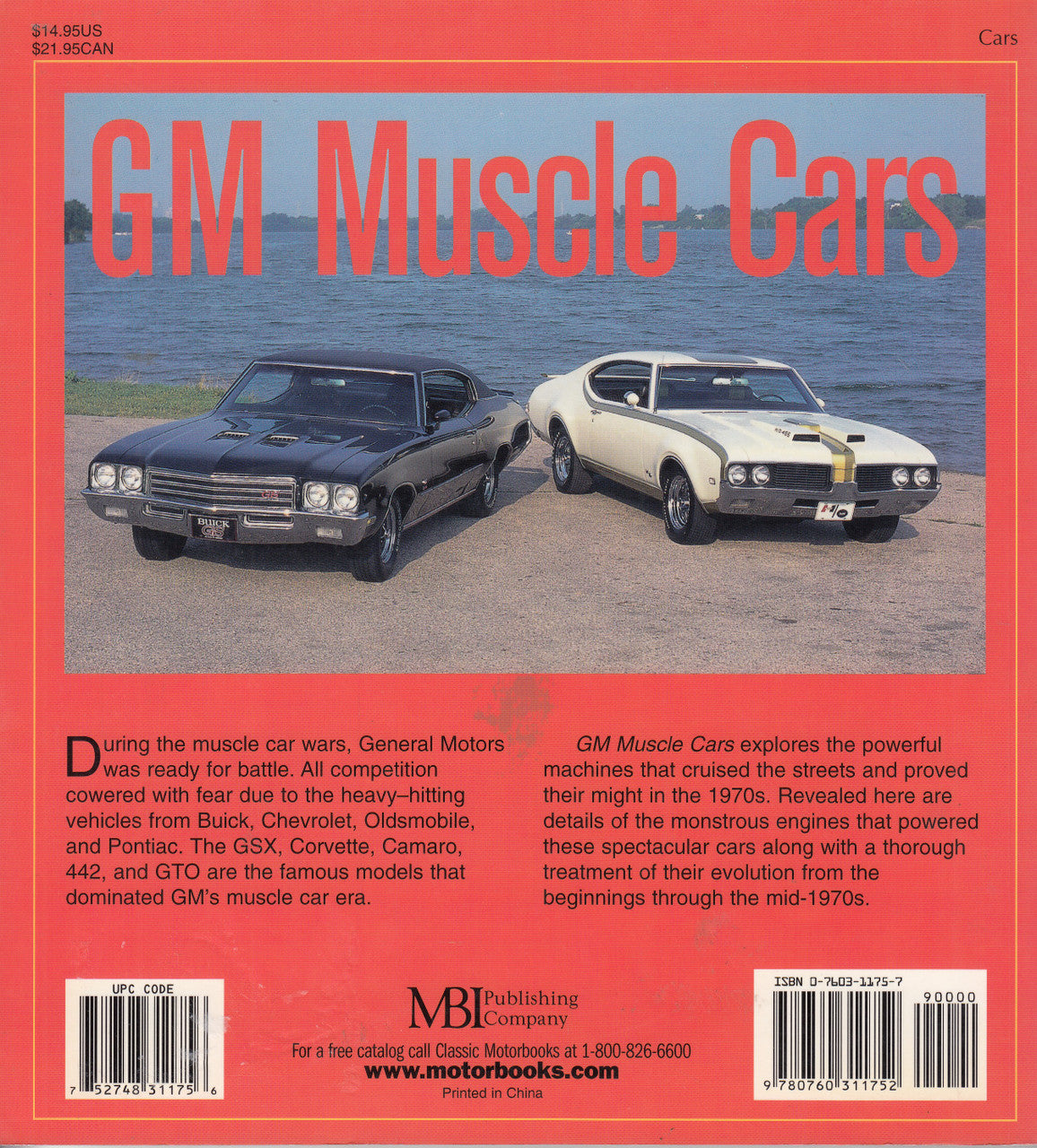 Muscle cars book cover with two classic cars, black and white, front view