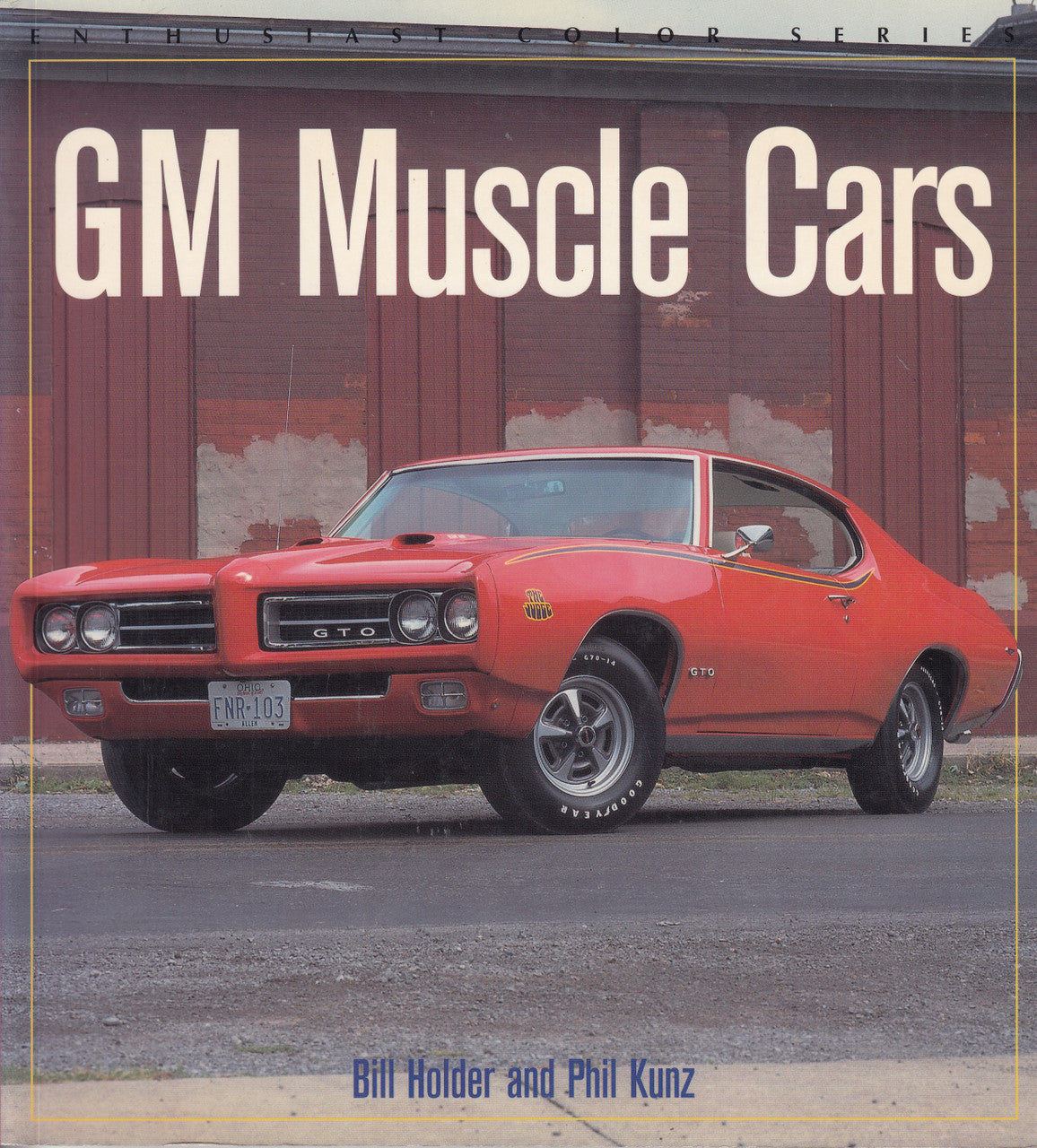 Muscle cars book cover with red classic coupe, front angled view
