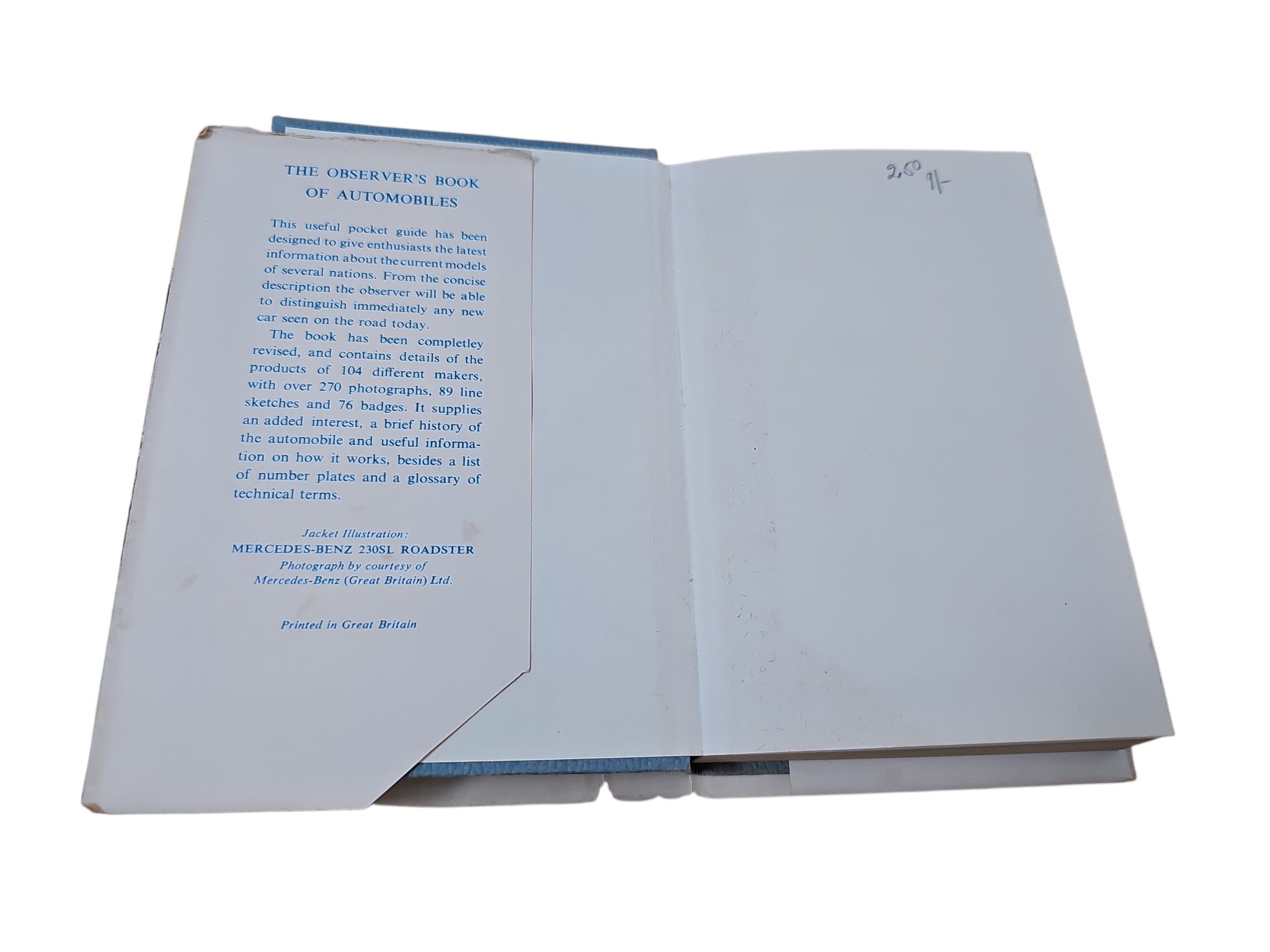 Open book with paragraph text on left page and blank right page