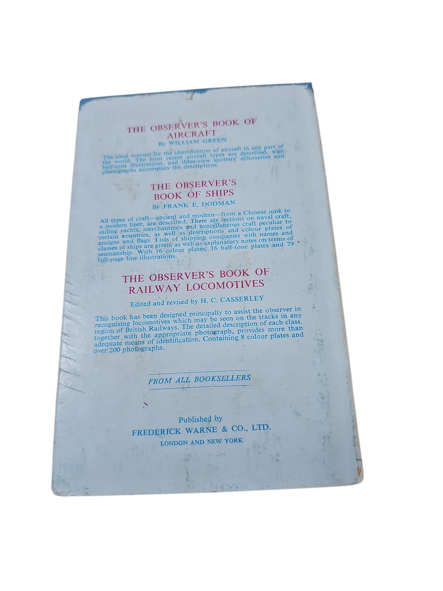 Blue booklet cover with printed headings and publisher text for The Observer's Book series