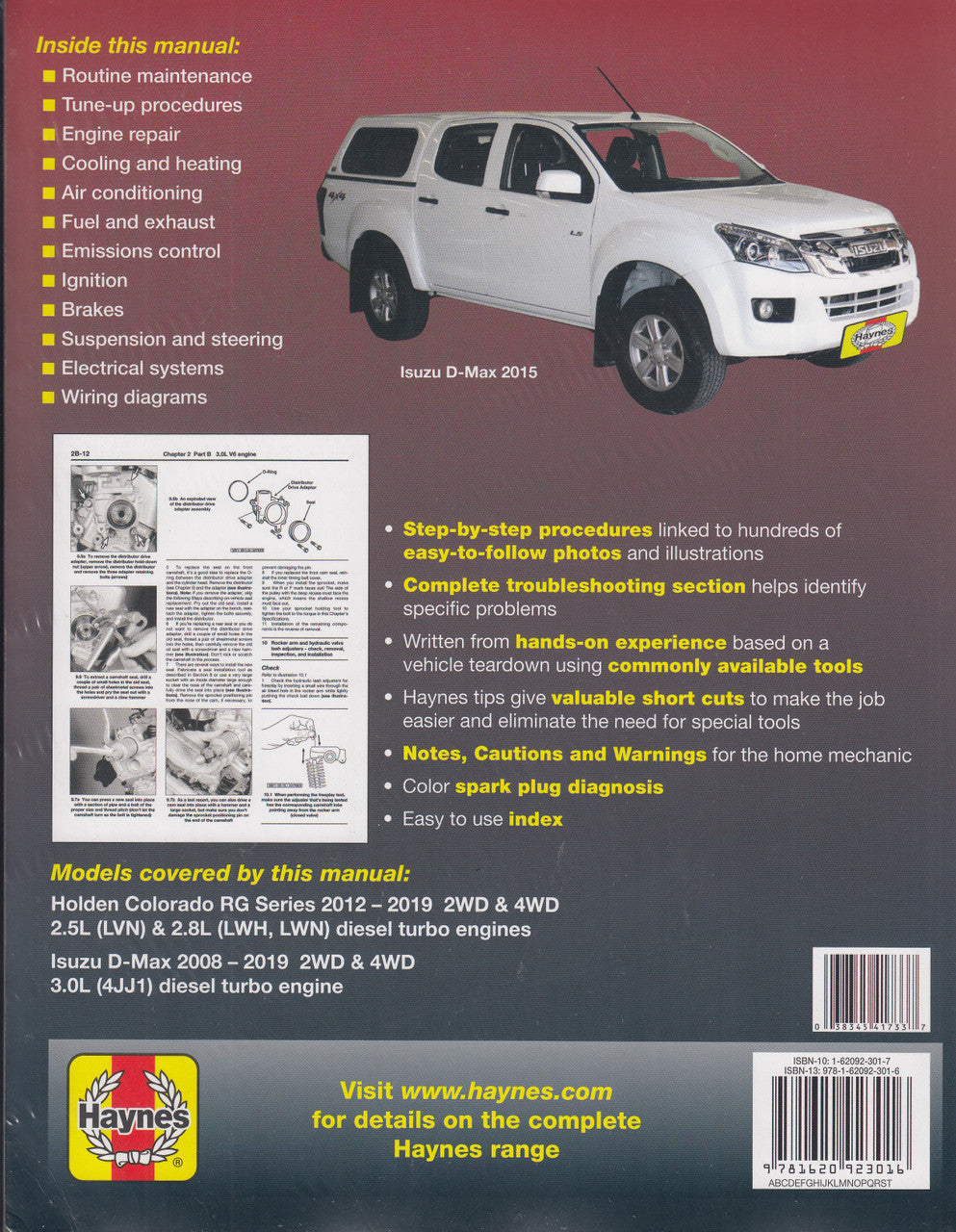 Holden Colorado 2012 - 2019, Isuzu D-Max 2008 - 2019 Workshop Manual (9781620923016)