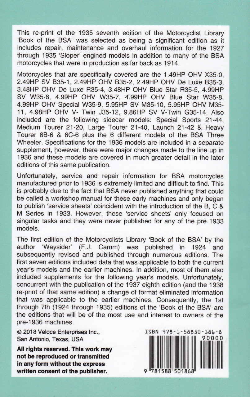 The Book of the BSA Up To 1935-Includes A 1936 Models Supplement (9781588501868)