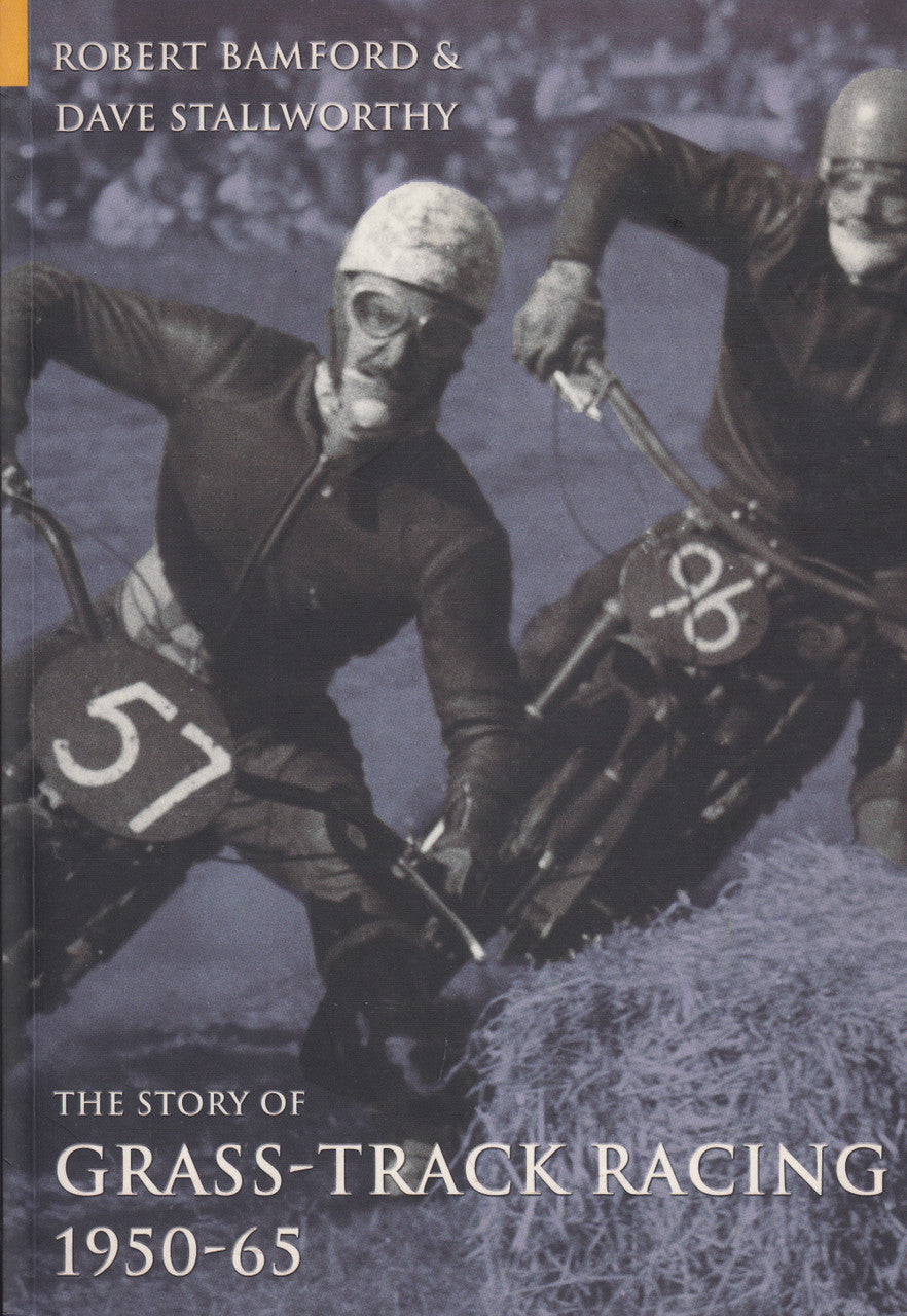 Grass-track racing history book cover with riders and vintage speedway bikes