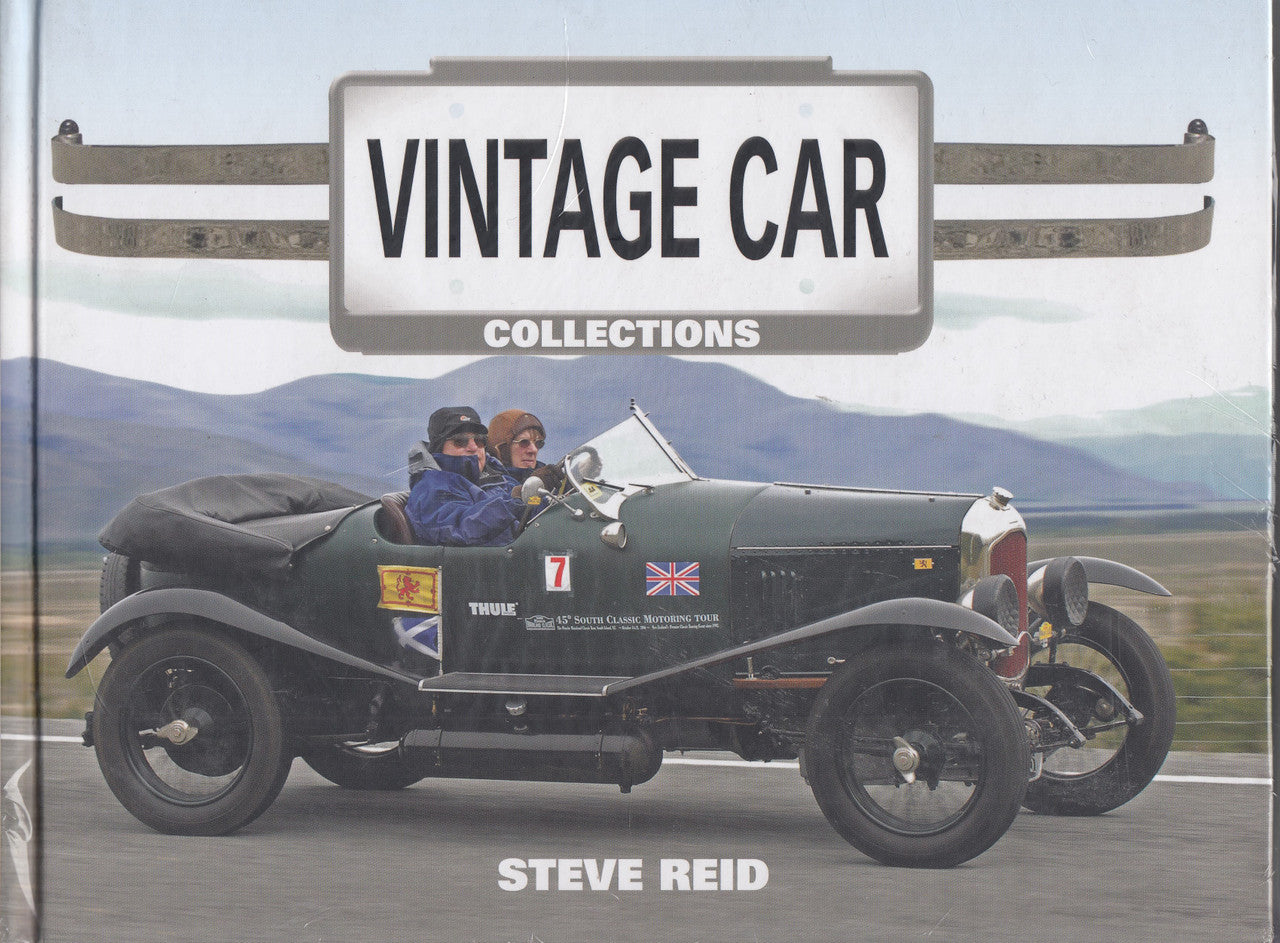 Vintage car book cover showing a classic dark car with two riders and title panel