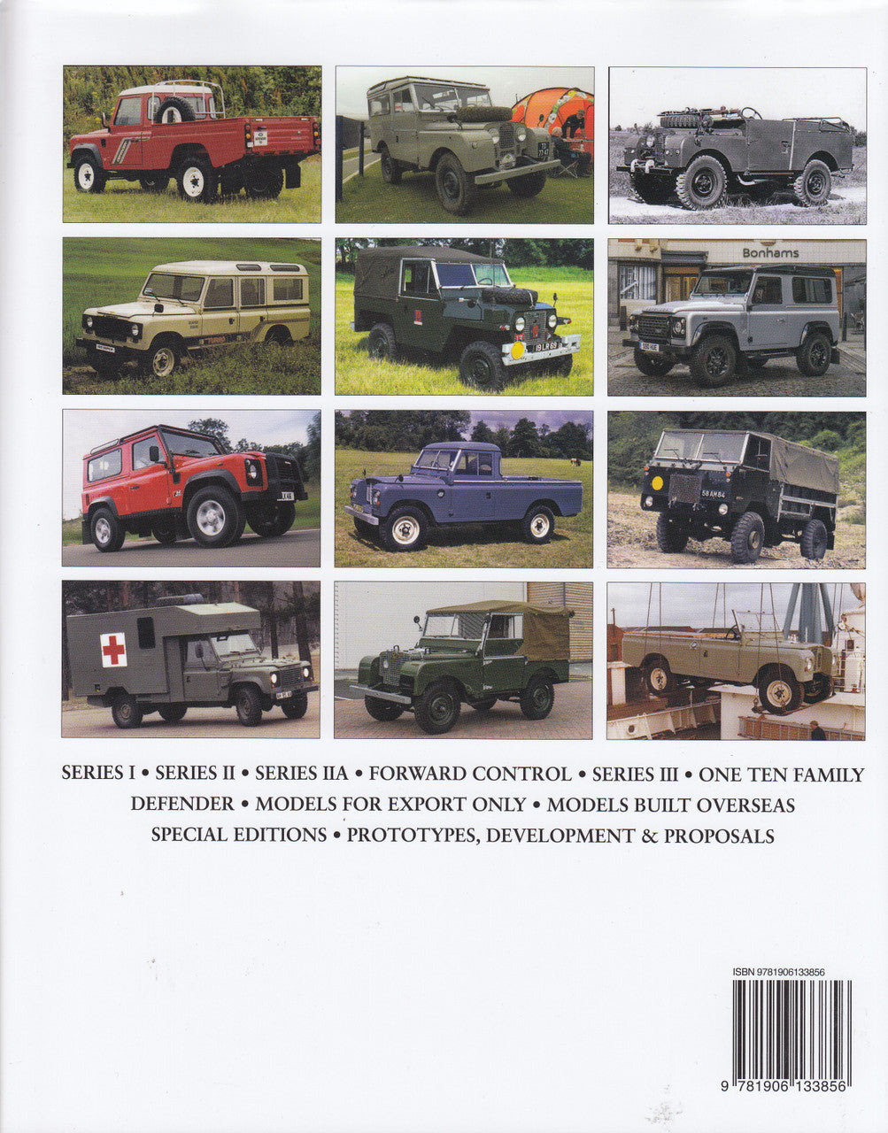Land Rover catalogue back cover with vehicle photo grid and barcode