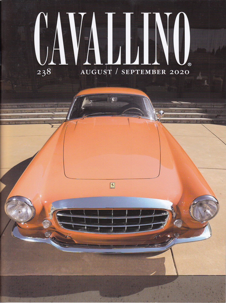 Cavallino journal issue 238 Aug–Sep 2020 with orange car front on cover