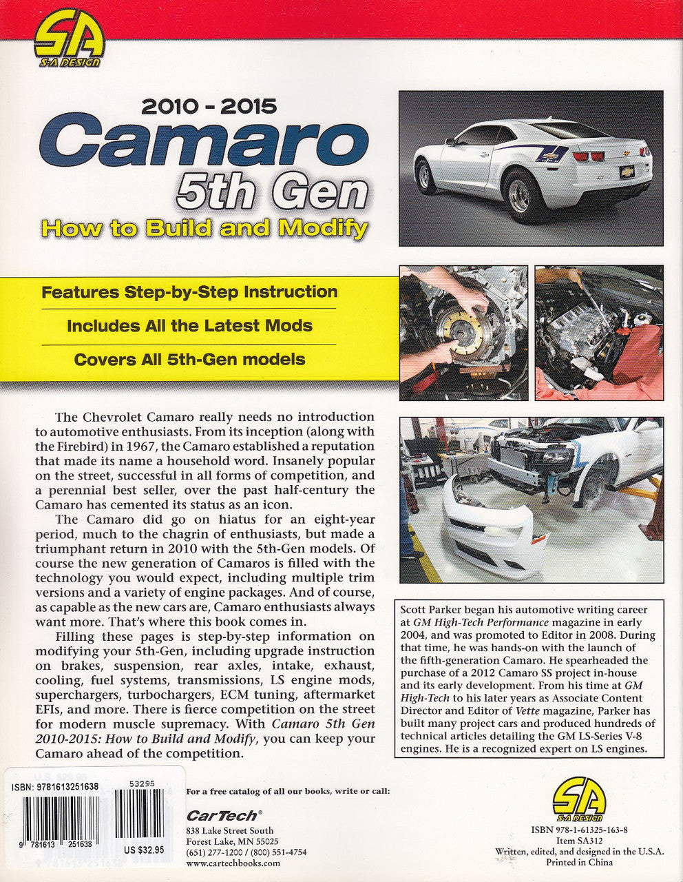 Automotive how-to book back cover with 2010–2015 Camaro photos and feature text