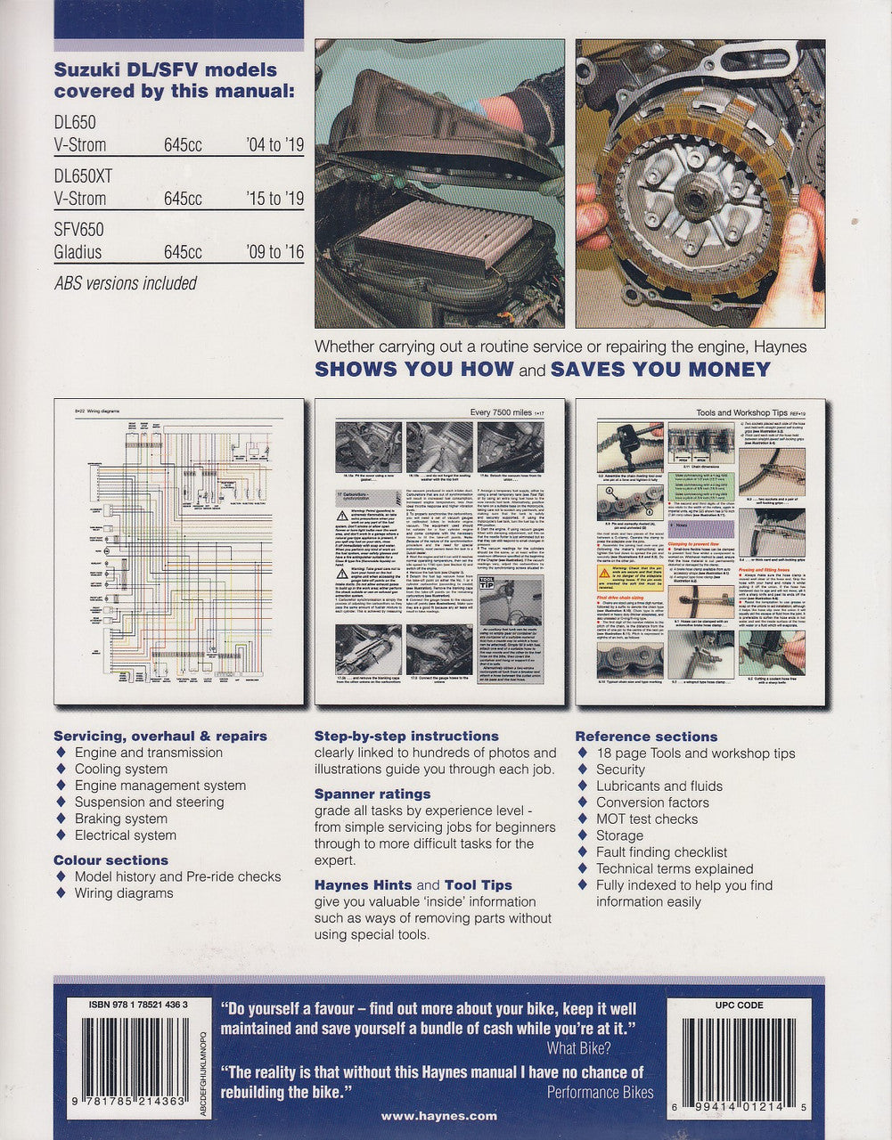 Haynes motorcycle service manual pages with model list, diagrams, and instructions