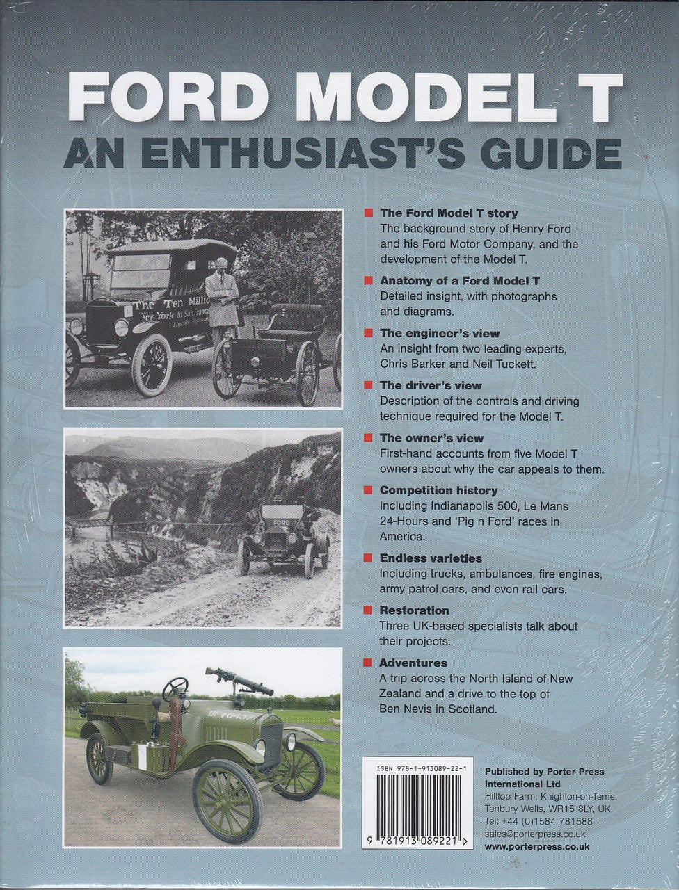 Enthusiast's guide book back cover with car photo panels and barcode