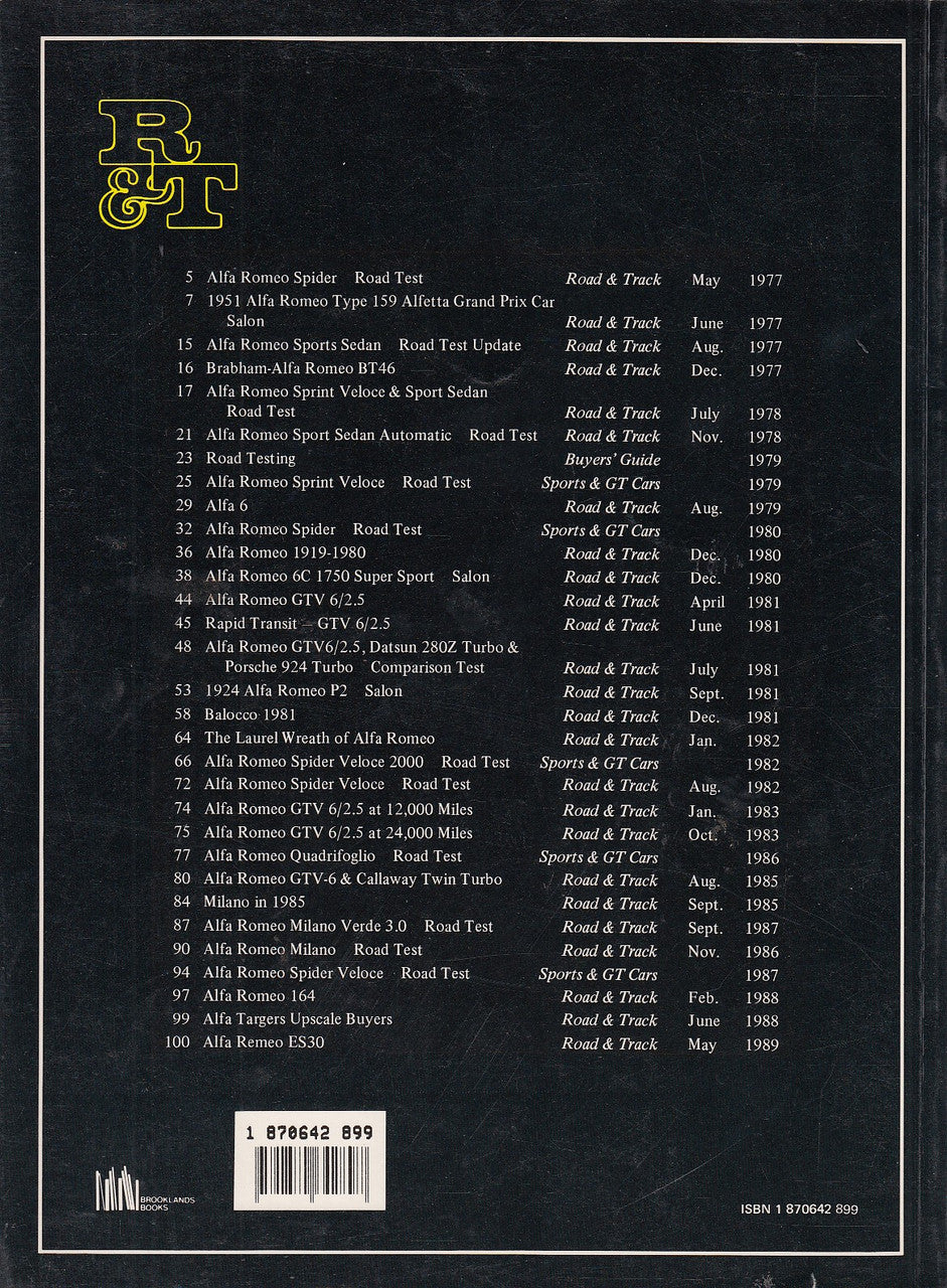 Alfa Romeo Road Test Book - Road & Track on Alfa Romeo 1977-89 (Brooklands Road Tests) (9781870642897)
