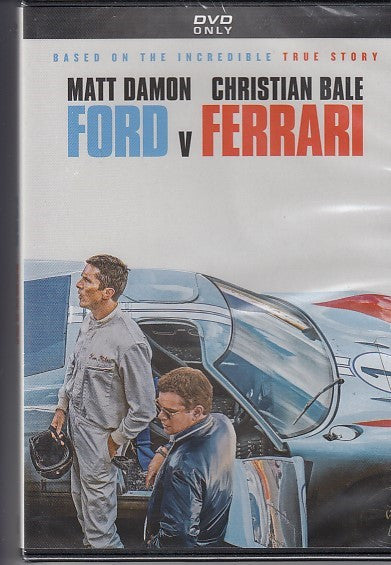 DVD case front with Matt Damon and Christian Bale, title text, and men by classic car