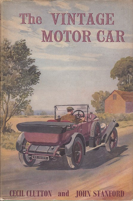 Vintage motor car book cover with illustrated classic car and title lettering