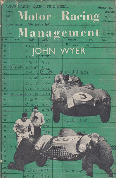Motorsport management book cover with racing car photo and John Wyer title
