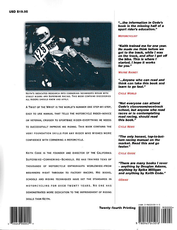 Book back cover with $19.95 price, quotes, and barcode