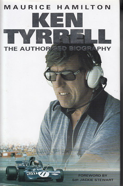 Motorsport biography book cover with portrait and over-ear headset
