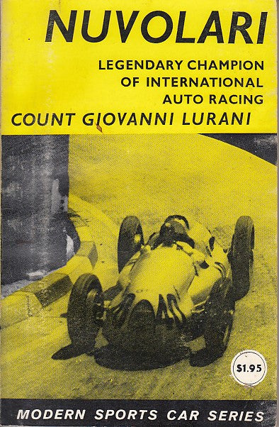 Racing car booklet cover with yellow car, Nuvolari title, and Giovanni Lurani
