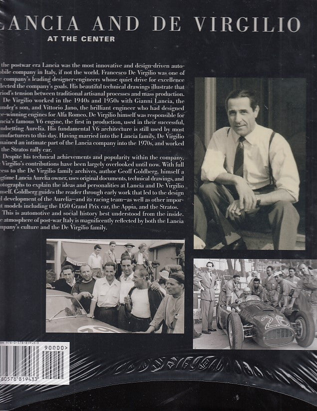 Book cover: Lancia and De Virgilio collage with portrait and vintage cars