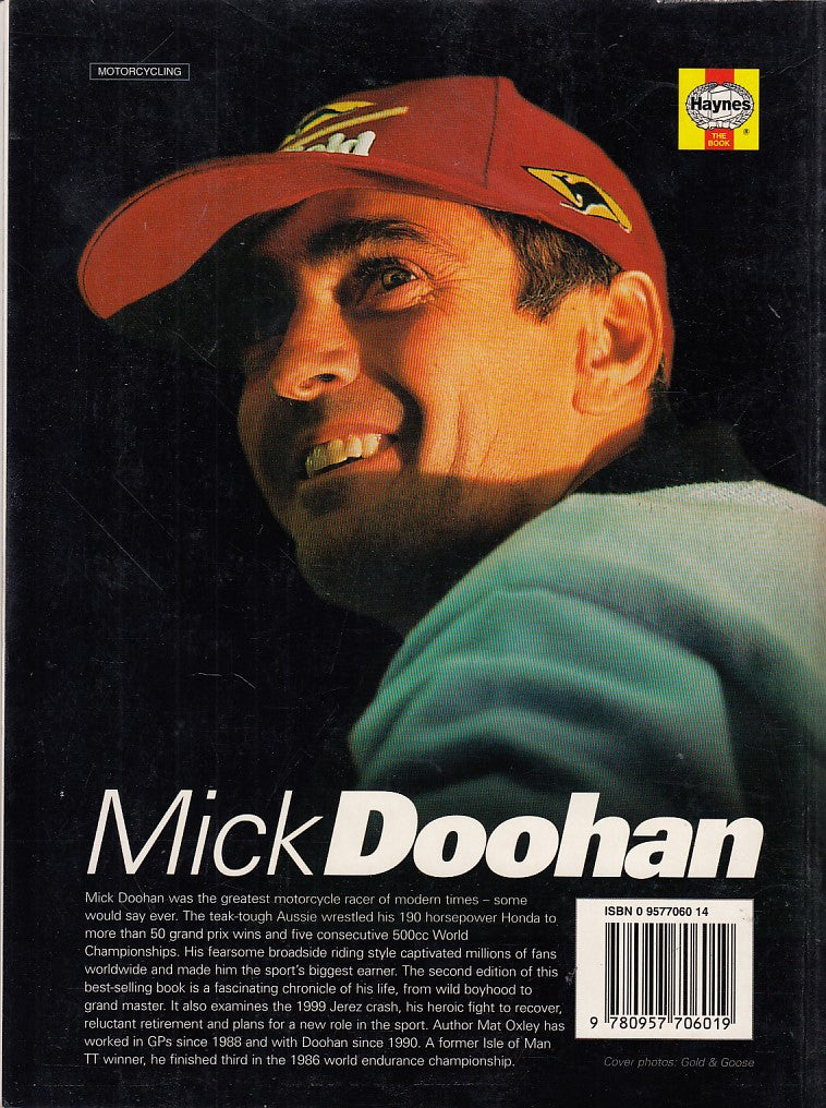 Motorsport book cover with Mick Doohan portrait and Haynes logo