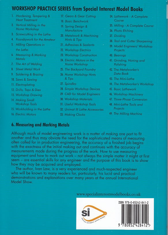 Measuring and Marking Metals book by Ivan Law, blue workshop practice series cover