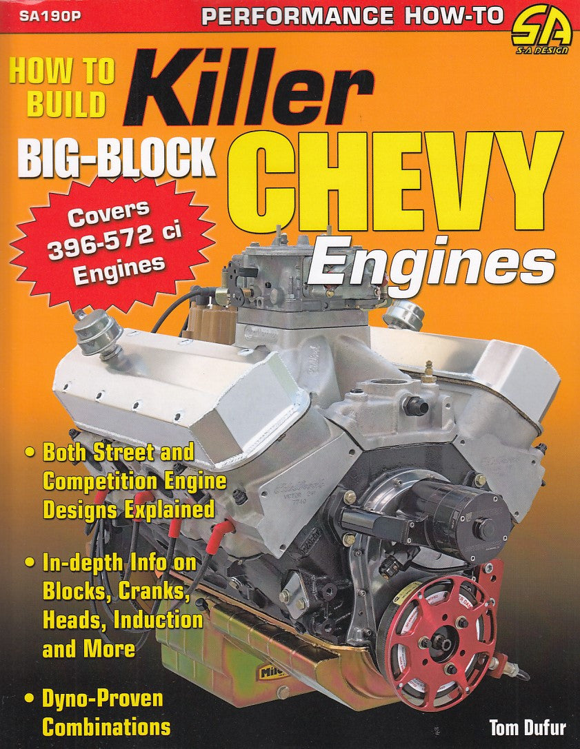 Performance how-to book cover for big-block Chevy engines, orange with engine art