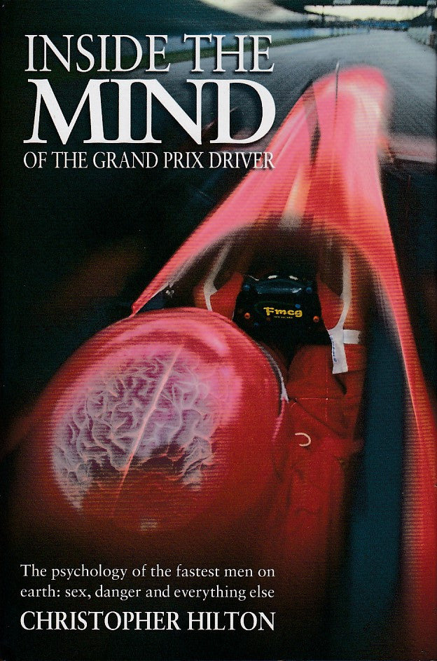 Paperback book cover with red race car interior and driver helmet in cockpit