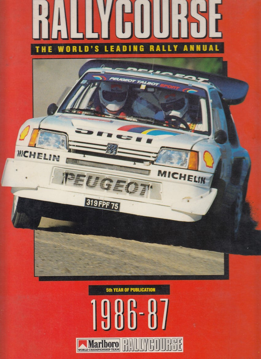 Rallycourse 1986-87 rally annual magazine cover with rally car and 1986-87 text