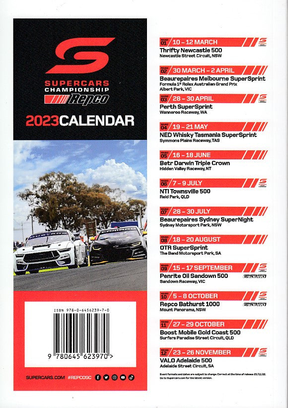 Supercars Championship 2023 calendar guide with schedule dates and car photos