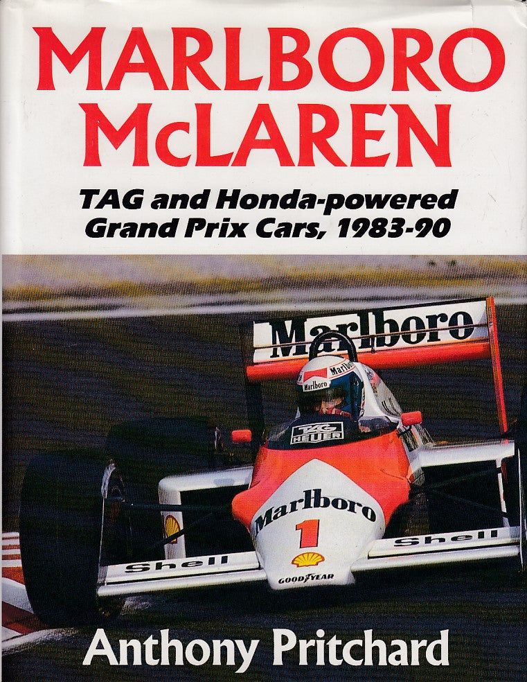 Marlboro McLaren racing cars book cover with F1 car and Anthony Pritchard title
