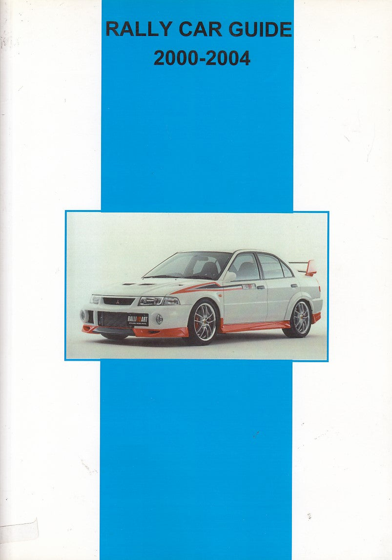 Rally Car Guide book cover with blue title, and photo of a rally sedan