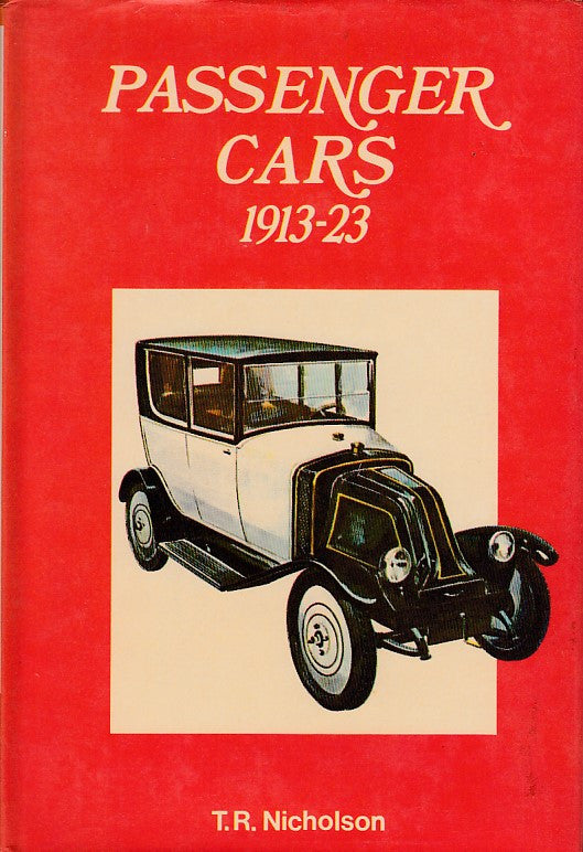 Red vintage passenger car history book cover with classic 1913-23 car illustration