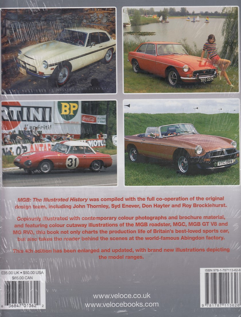 MGB illustrated history 4th edition book, back cover with car photo collage