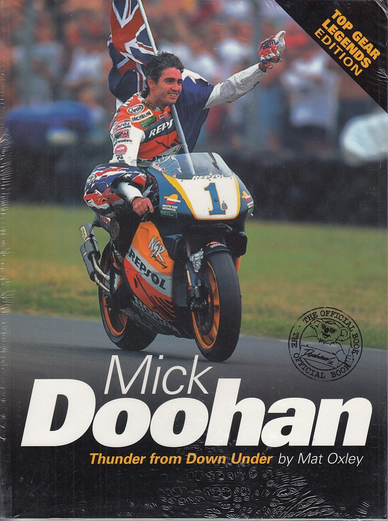 Mick Doohan book cover with racing rider on motorcycle and title text