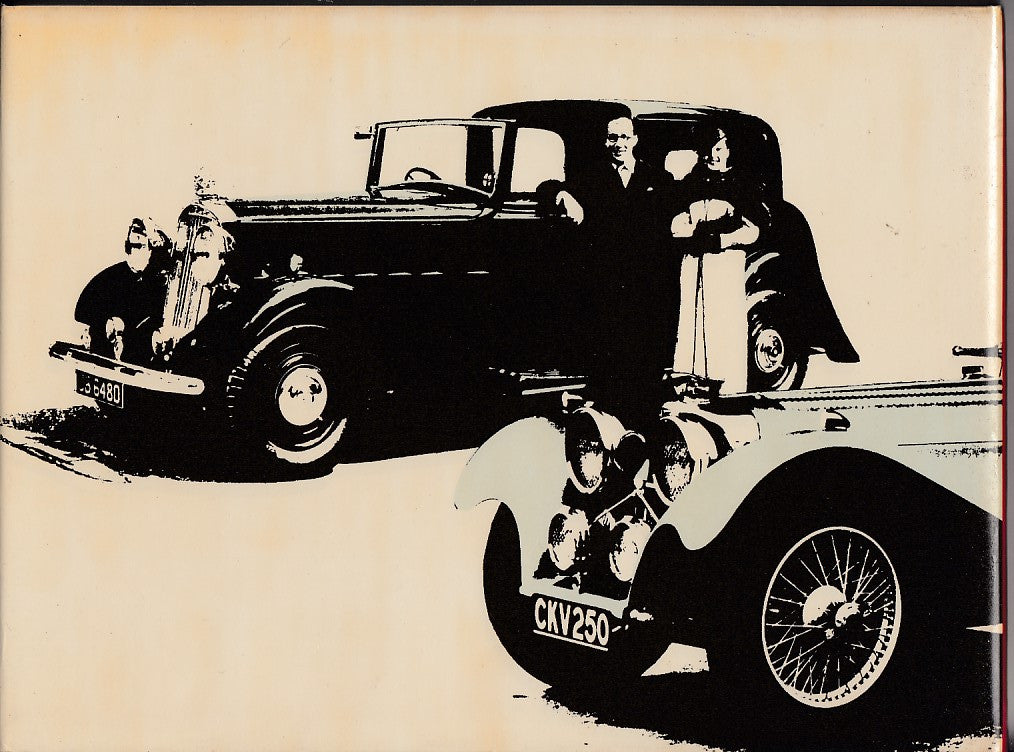 Vintage British car history book cover with black-and-white classic car illustration, warne