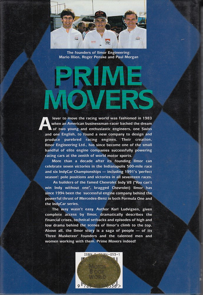 Paperback book back cover with “Prime Movers” text and circular emblem near bottom
