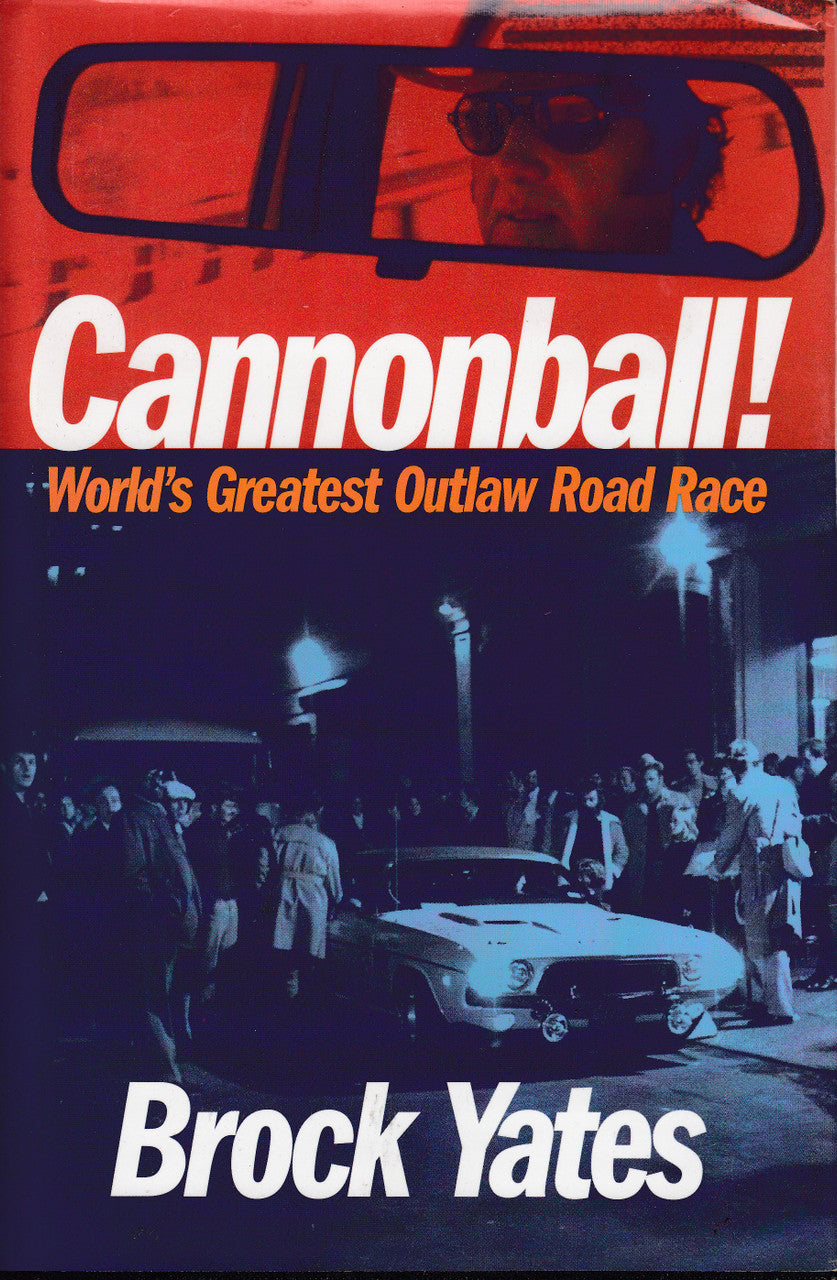 Cannonball! book cover with red title, Brock Yates name, and vintage race cars