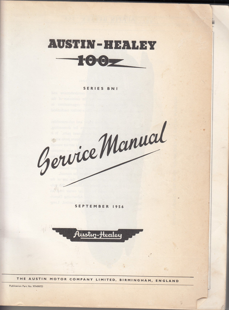 Service manual cover for Austin-Healey 100Z, cream page with Service Manual script