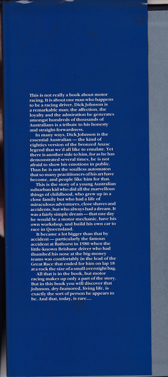 Book back cover with dense white text block and blue layout