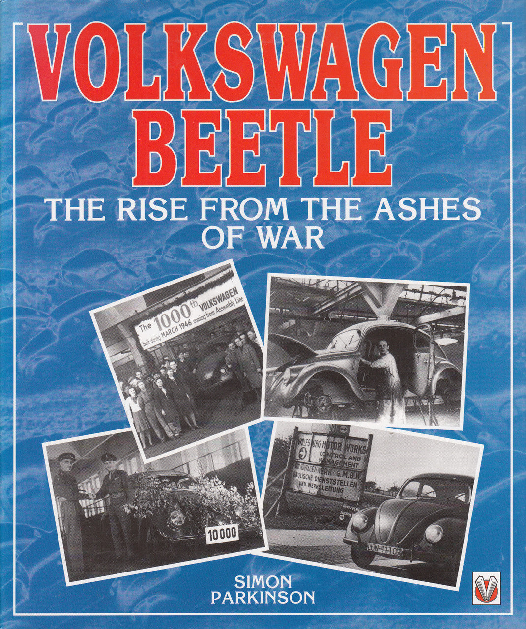 Book cover for Volkswagen Beetle: blue background with red title and author Simon Parkinson