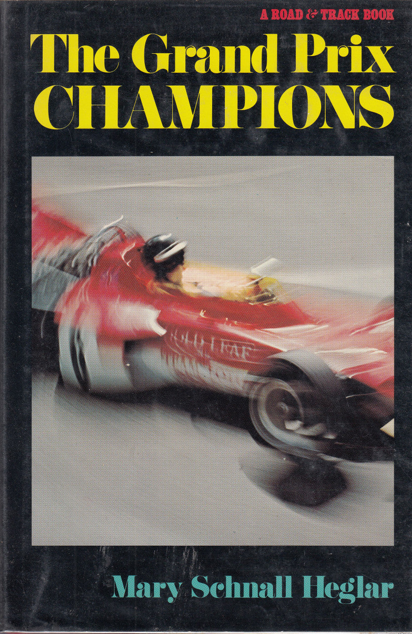 Hardcover road and track book, front cover with racing car photo and title
