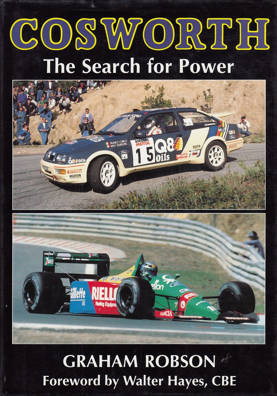 Cosworth The Search for Power book cover, Graham Robson, with race cars and title text.