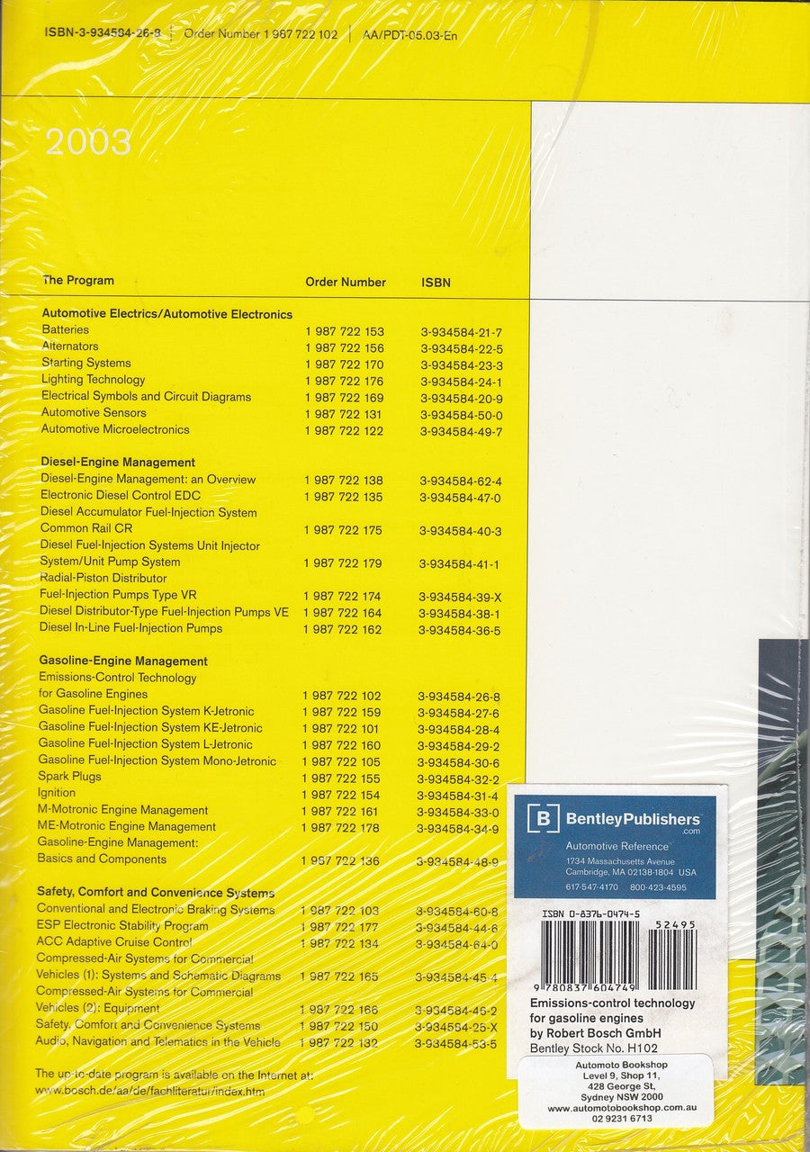 Automotive technical instruction manual page with table of contents and publisher label