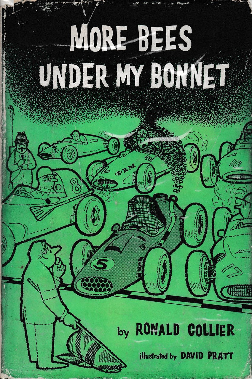 Book cover: More Bees Under My Bonnet by Ronald Collier, green car and bee illustration.