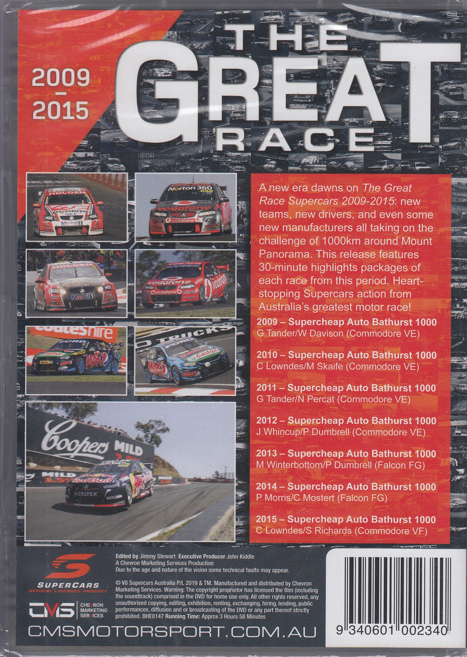 Supercars DVD back cover with Great Race title and small racing car images