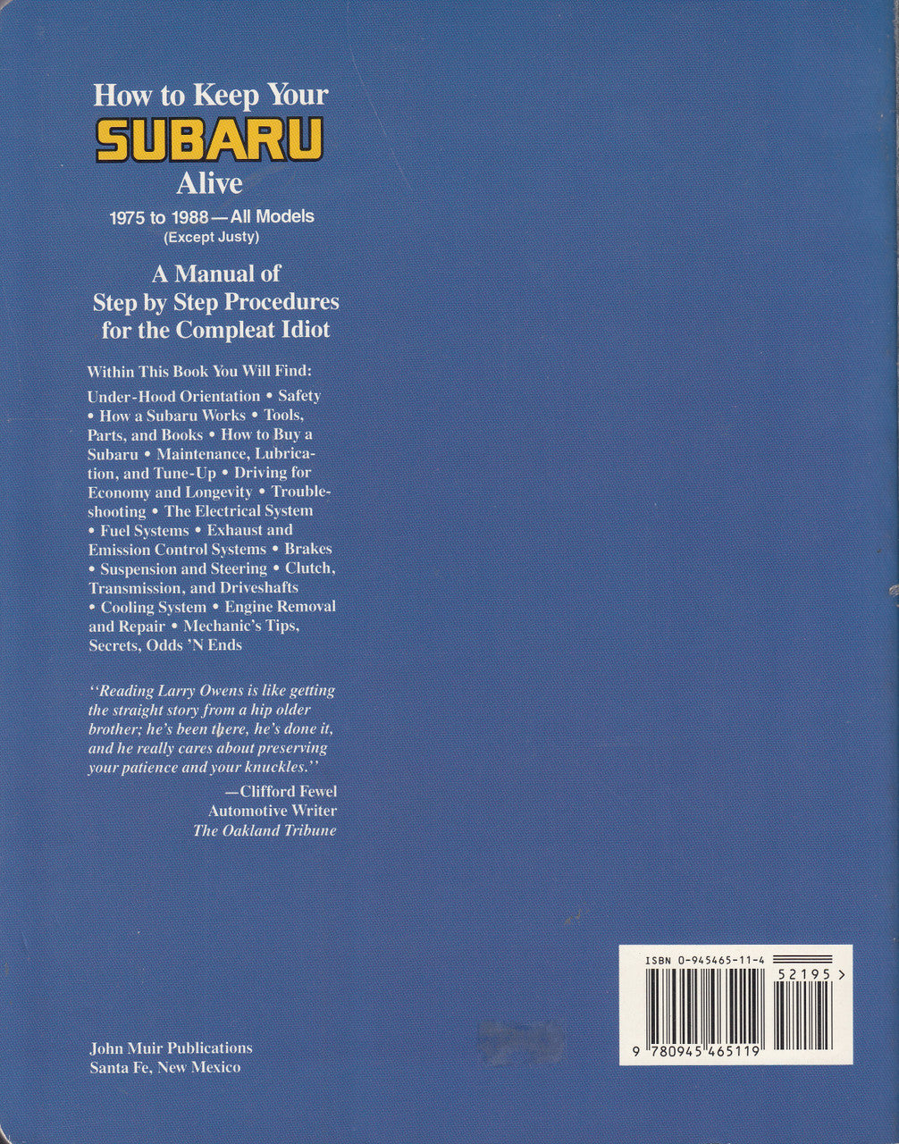 Automotive maintenance manual book with instructions text on blue back cover