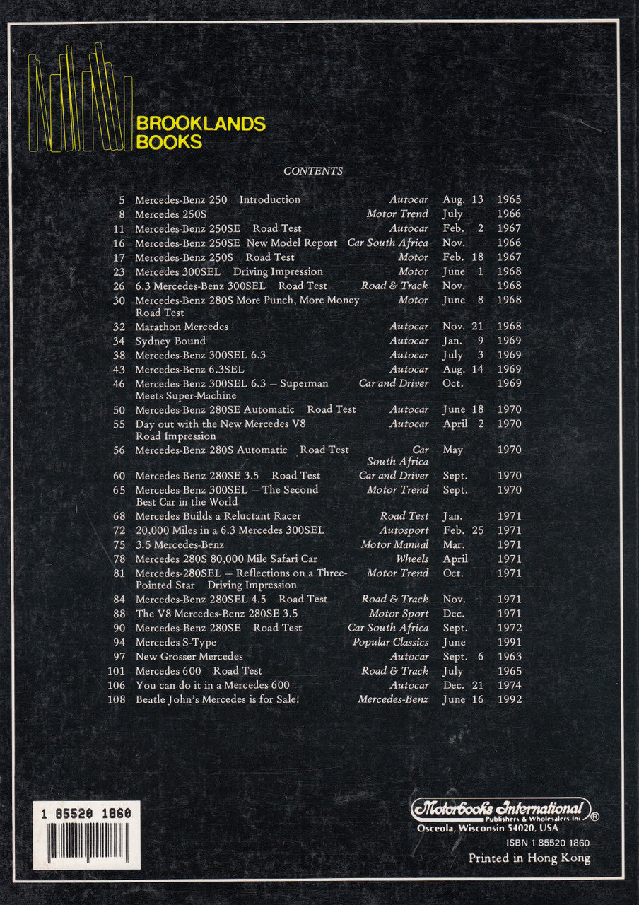 Road test book page with Brooklands Books index list and barcode