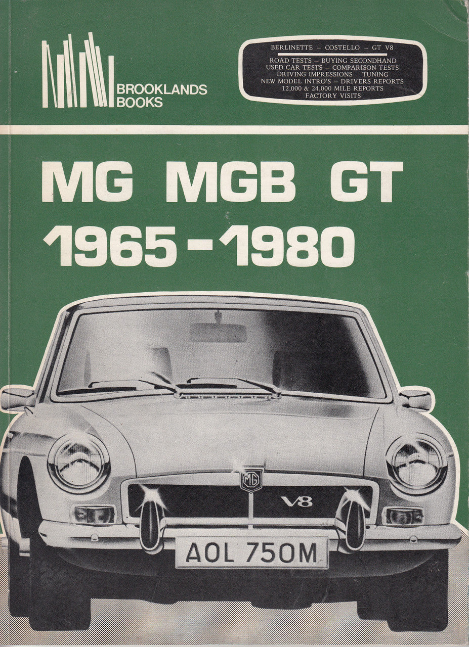 MG MGB GT 1965–1980 road tests book cover, green with car front and Brooklands Books