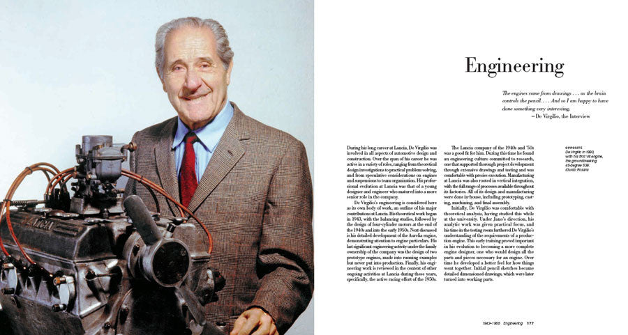 Open book spread with portrait of an engineer and a typed engineering page