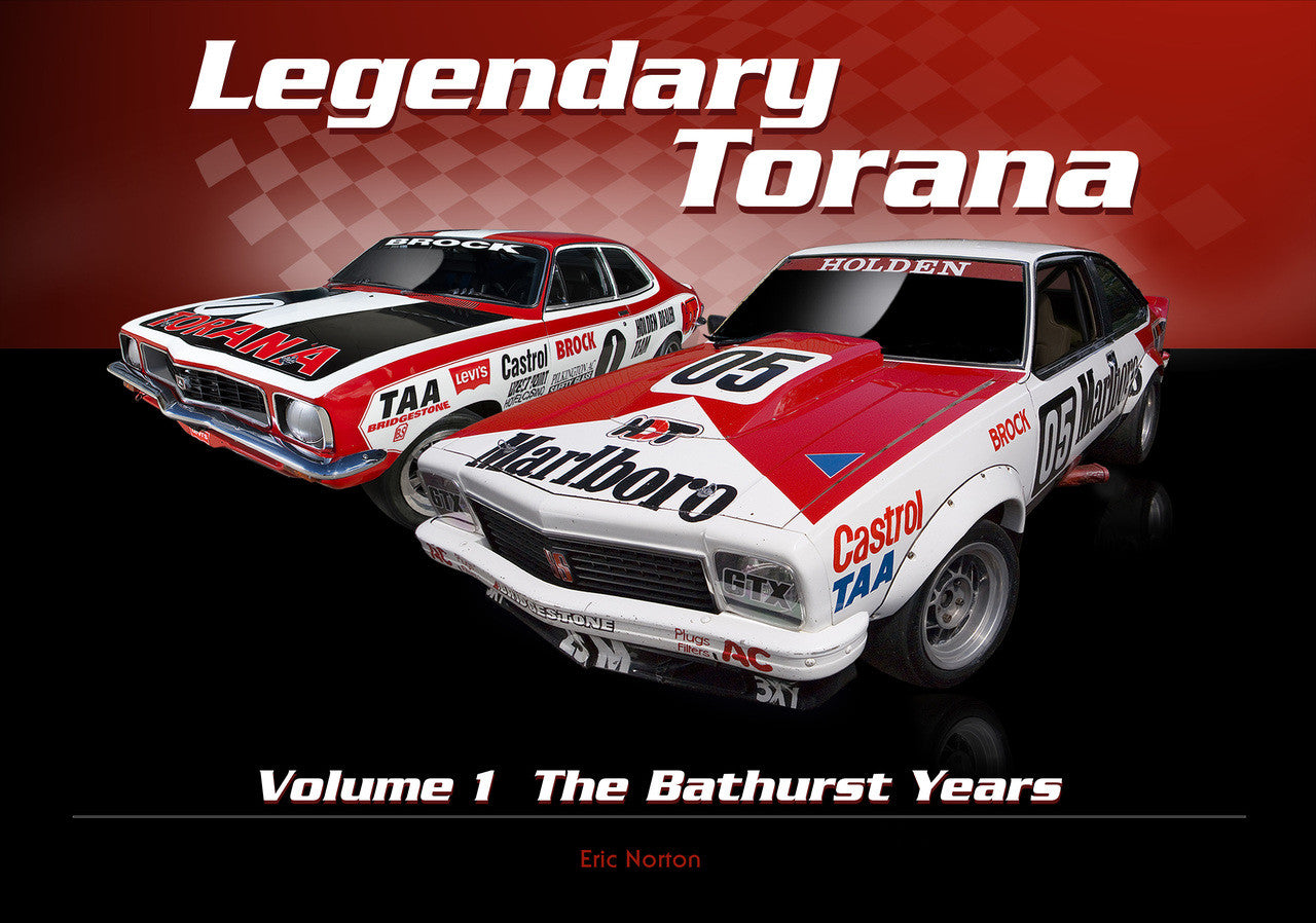 Legendary Torana Volume 1 book cover with two red and white Holden race cars
