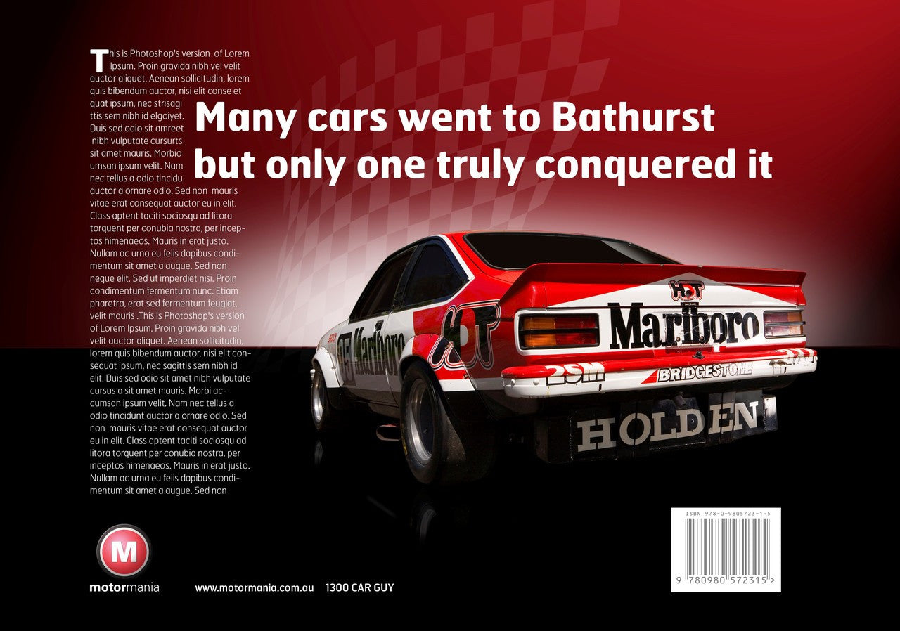 Motorsport book cover with red and white Holden race car and title